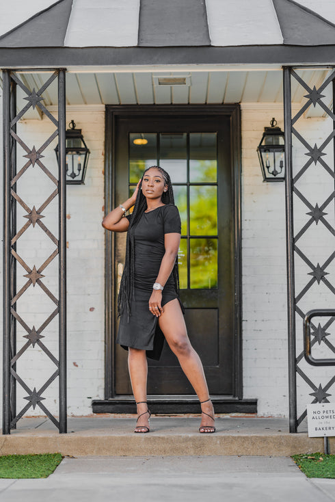Black Elise Midi Dress With Slit
